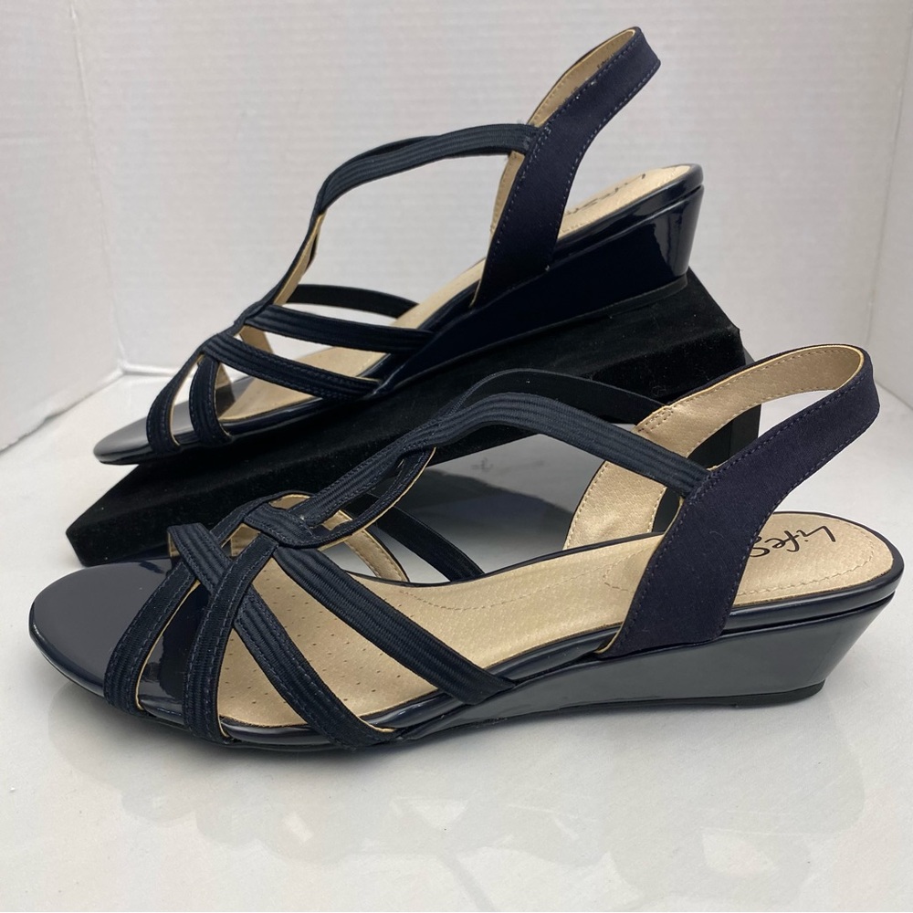 LifeStride Yaya Slingback Wedge Sandals Black Fabric 9W Wide